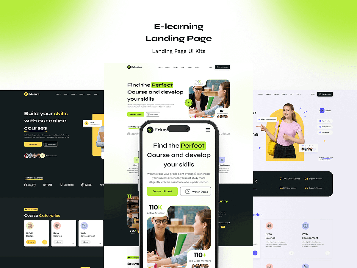 ELearning Education site UI Design Kits Opedia Studio Medium