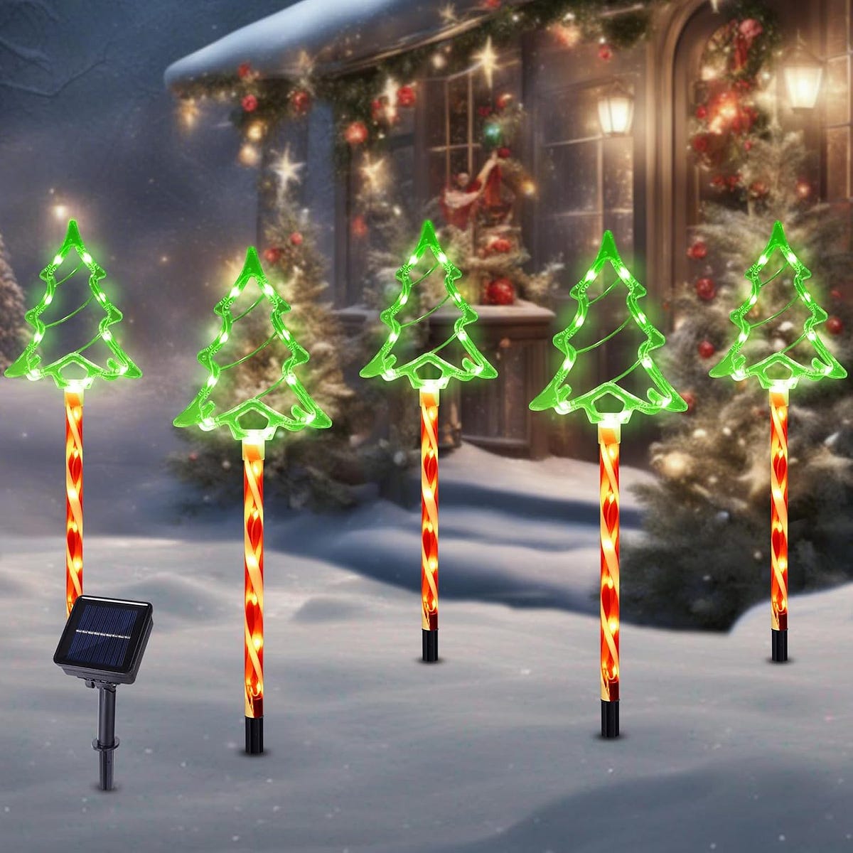 Solar Powered Christmas Tree Pathway Lights - Outdoor LED Garden Stake Decor With Poinsettia & Adjustable Branches (Style 3)
