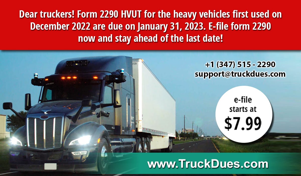 Pro-rated form 2290 truck taxes for December used heavy vehicles are due by  this month's end! | by TruckDues.com | Medium