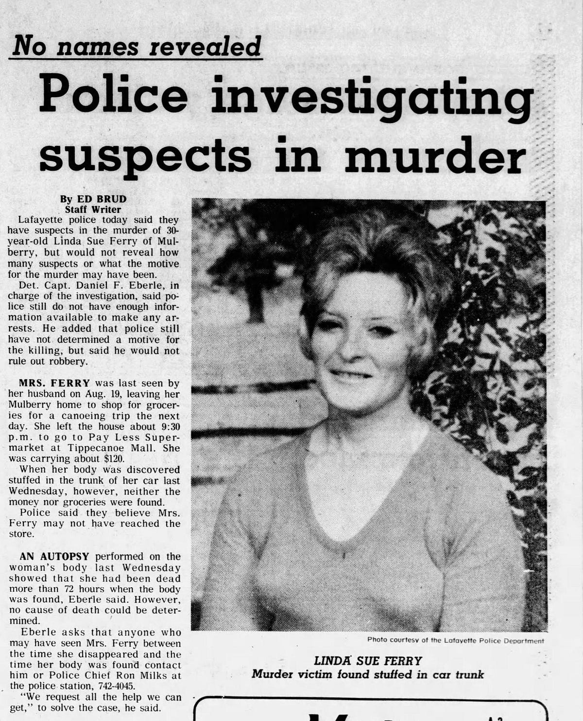 Linda Sue Ferry The Unsolved 1977 Murder in Mulberry, Indiana by Mr