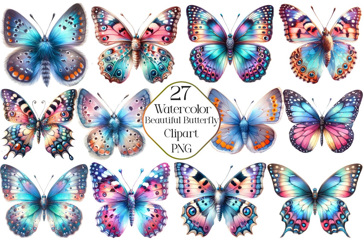Watercolor Beautiful Butterfly Clipart (Printable Illustrations) | by ...