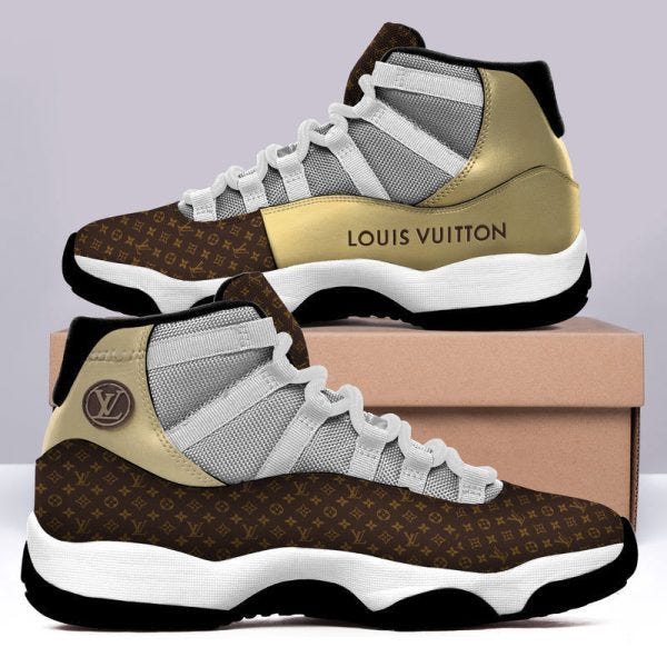 NEW FASHION] Louis Vuitton Gold Air Jordan 11 Sneakers Shoes LV Hot 2023  For Men Women