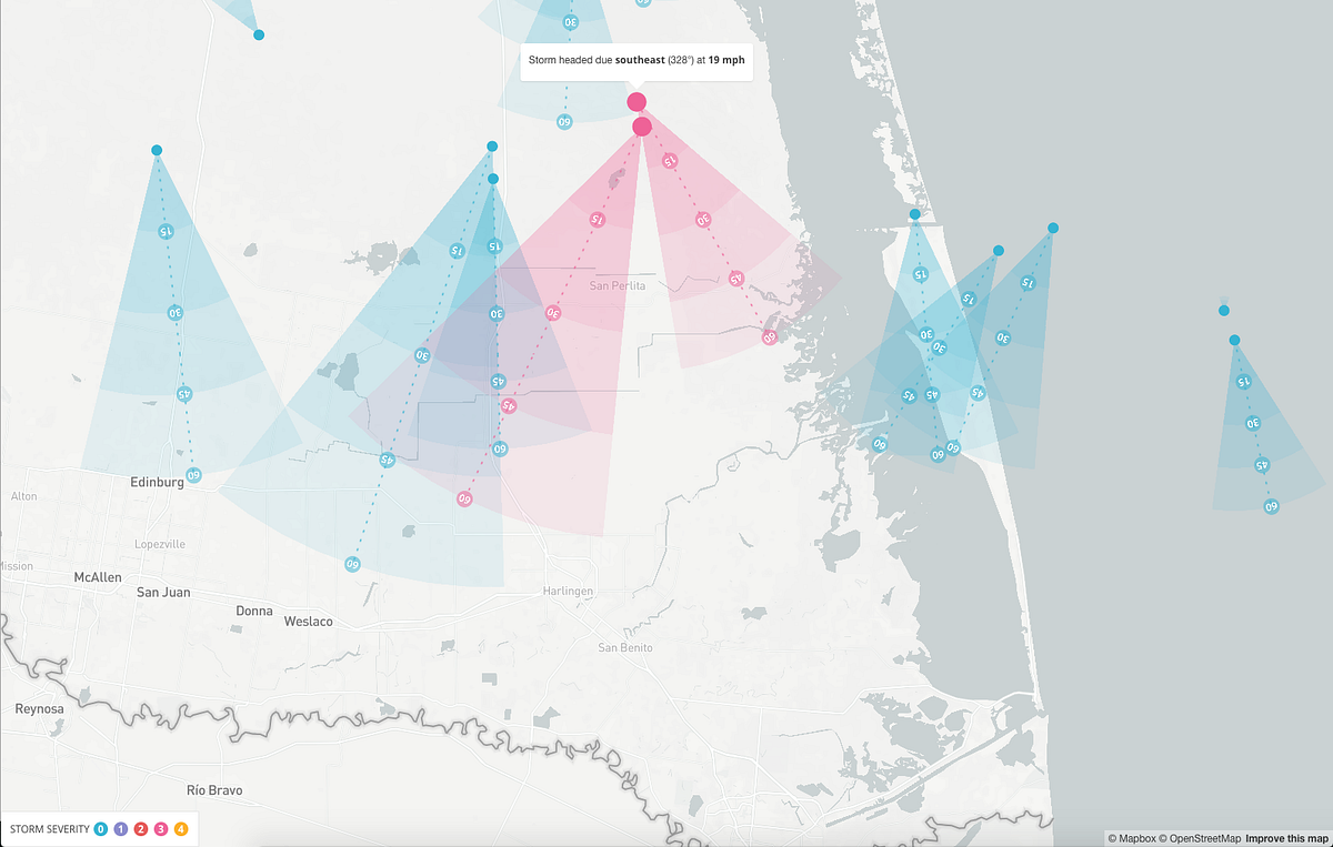 Creating storm cells out of weather data feeds by Mapbox maps for
