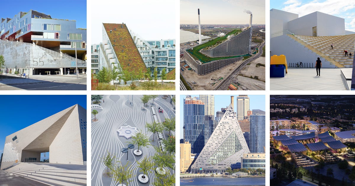 Left to right: The Mountain, 8 House, CopenHill, LEGO House, MÉCA, Superkilen, VIA 57 West, Toyota Woven City. Image source- www.mymodernmet.com
