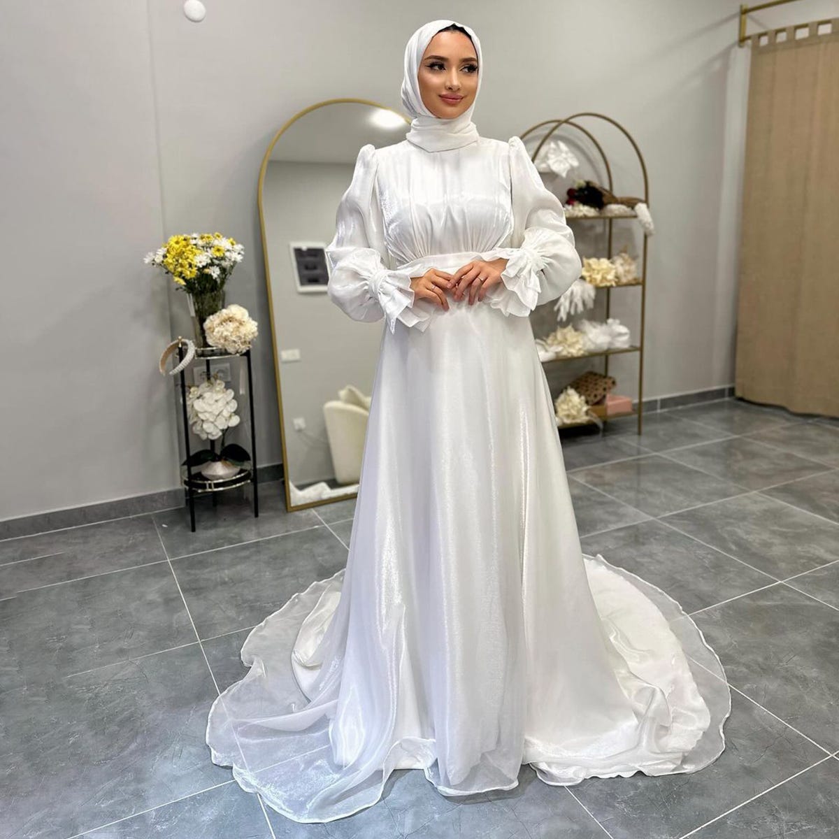 Muslim Wedding Dress With Organza Modest Bridal