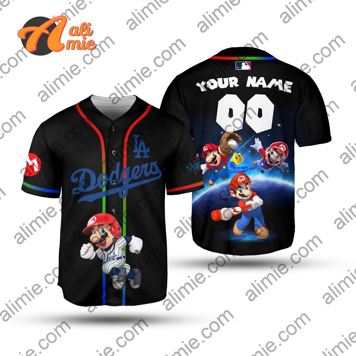 MLB Los Angeles Dodgers Mix Super Mario Persionalize Jersey 3D