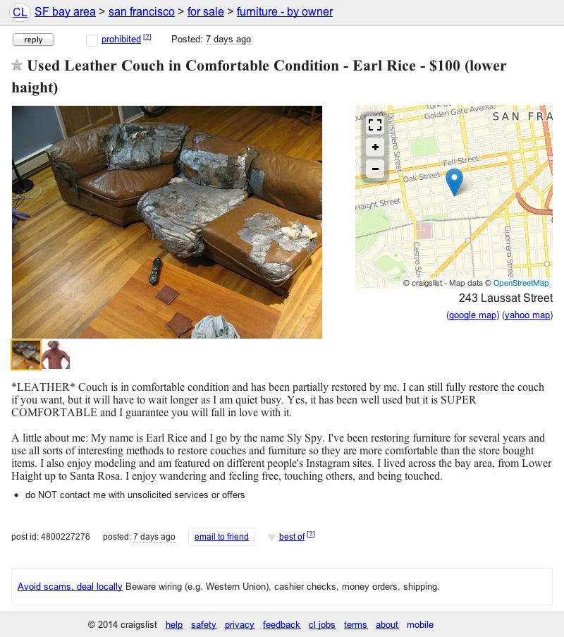 Uhh, WTF Happened To This Couch on Craigslist? — The Bold Italic — San Francisco