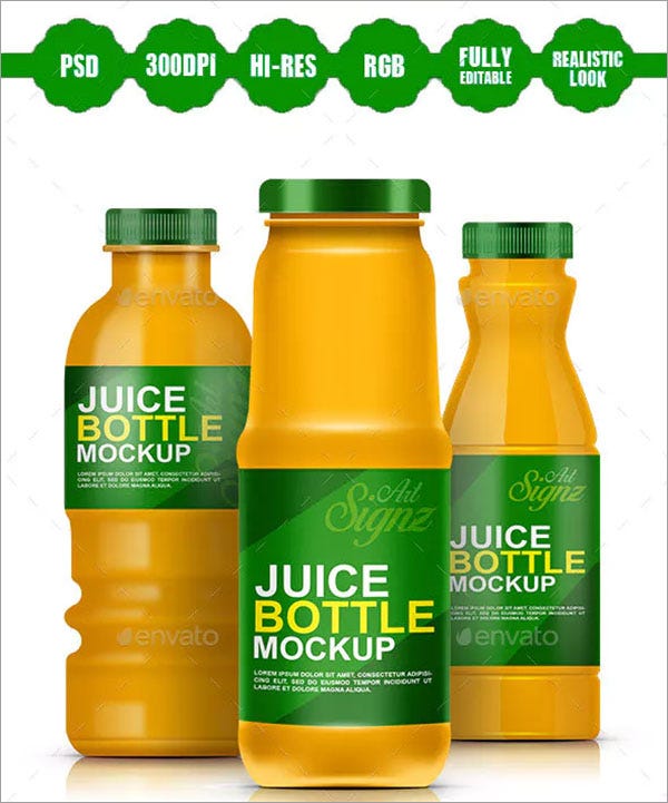 Realistic Glass Juice Bottles Mockup