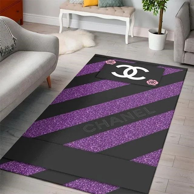 Chanel Black Violet Gradient Rectangle Rug Luxury Door Mat Area