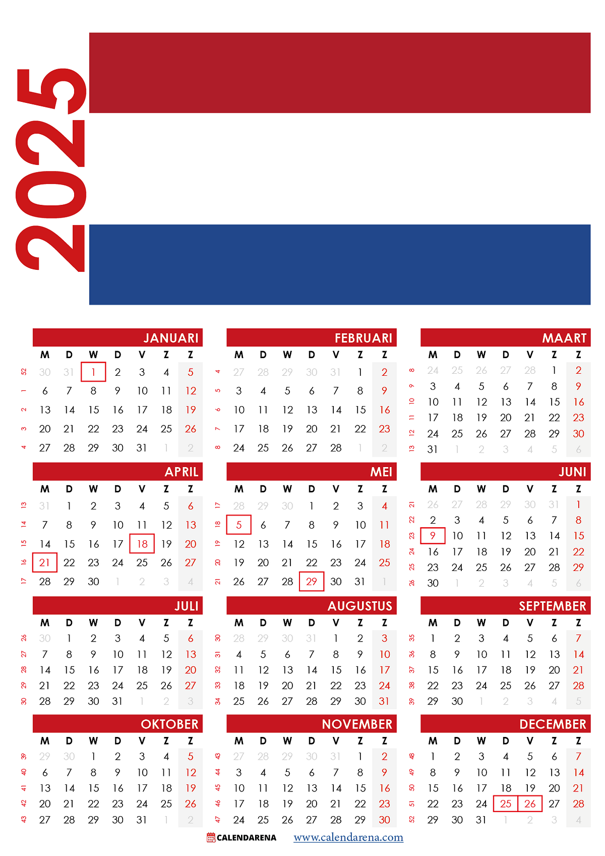 Kalender 2025 met weeknummers Nederland by hamouda chokri Jun, 2024