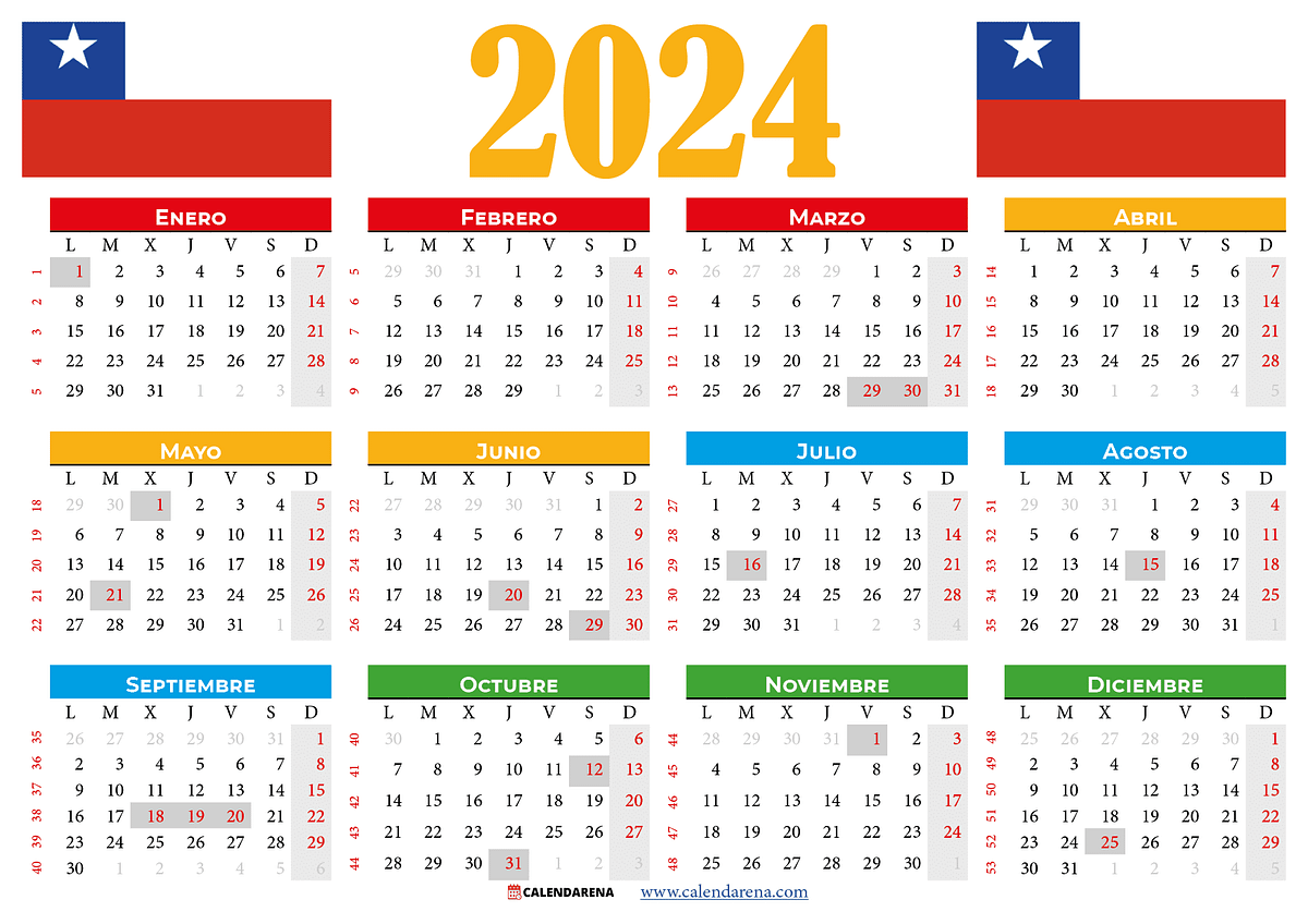Calendario 2024 chile con festivos PDF by Calendarena Medium