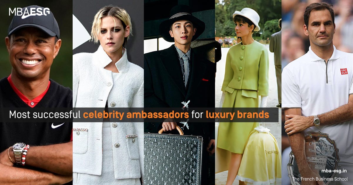 Most successful celebrity ambassadors for luxury brands, by MBA ESG