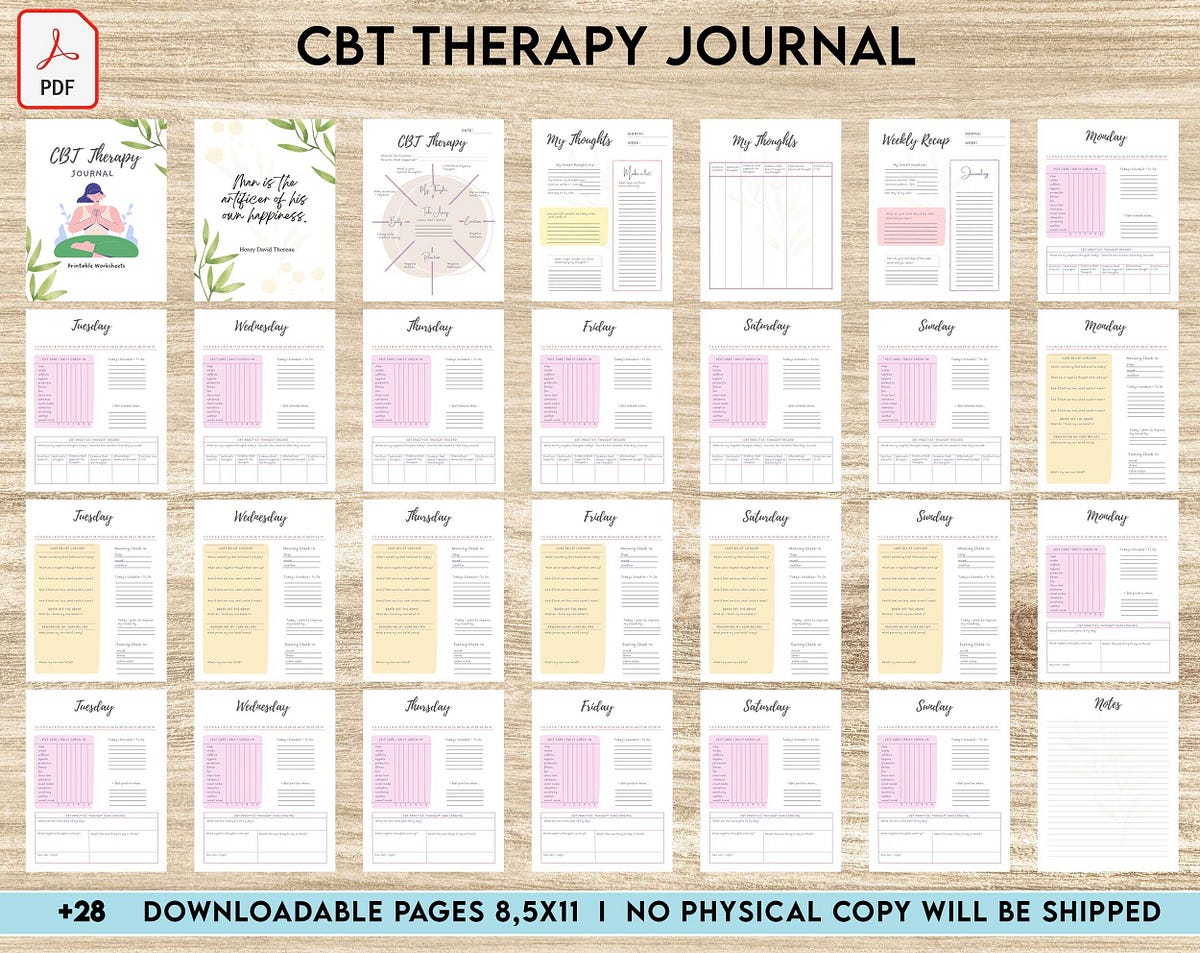 CBT Journal, CBT Worksheet and Planner Bundle, Cognitive Behavioural