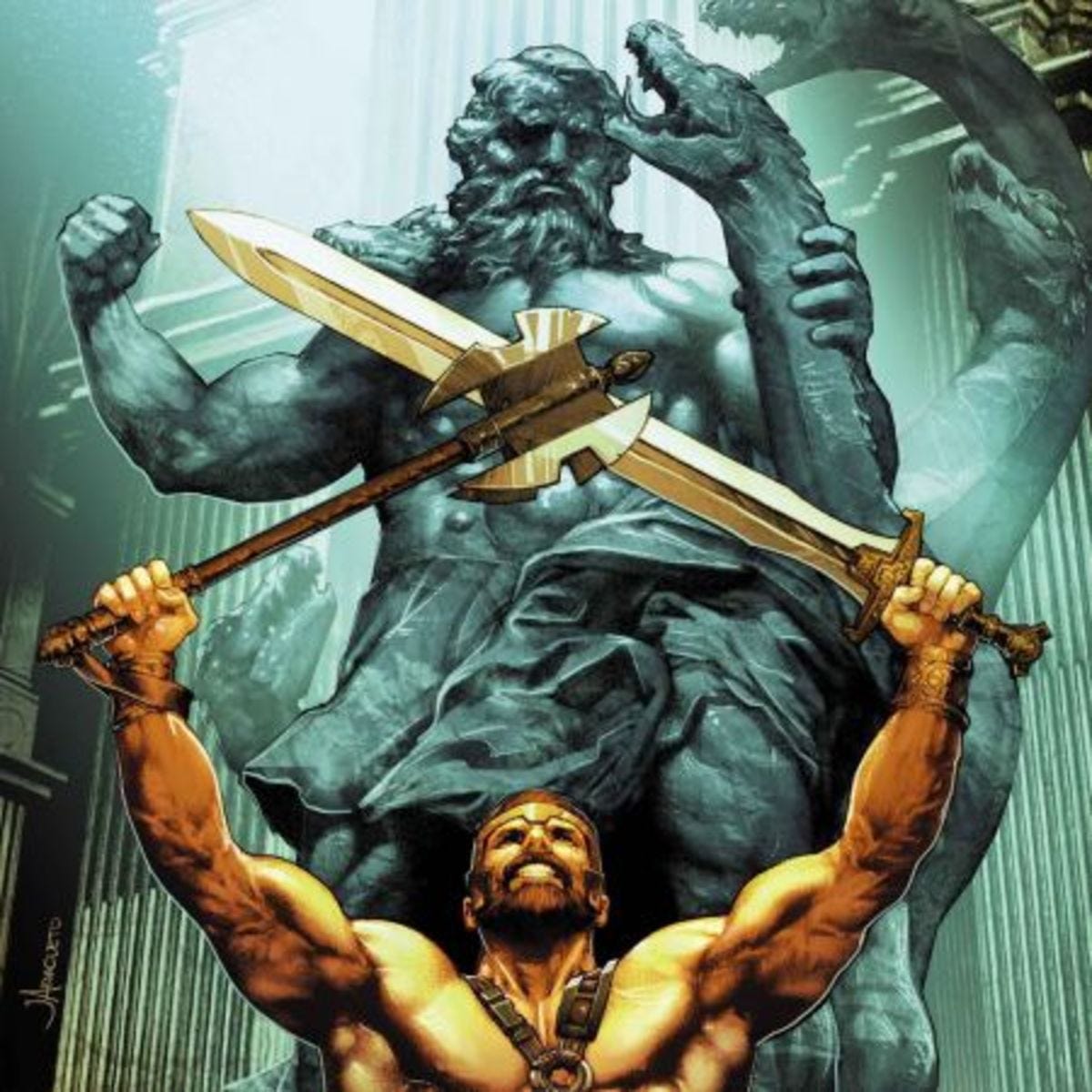 From Marvel Comics series “Civil War II”: Gods of War. Beowulf, Hercules, Gilgamesh and others. Originally published by Marvel Comics.