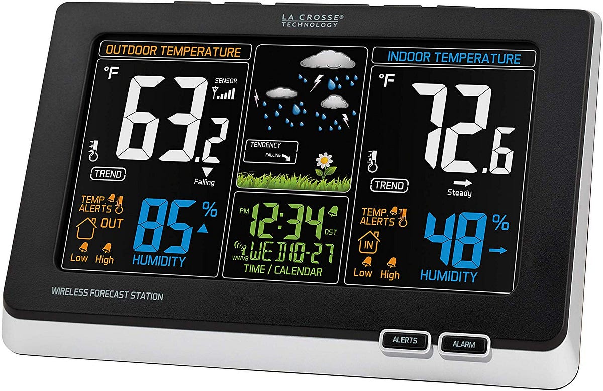 KETOTEK Wireless LCD Weather Station Thermometer Hygrometer Table  Electronic Alarm Clock Barometer Weather Forecast Sensor