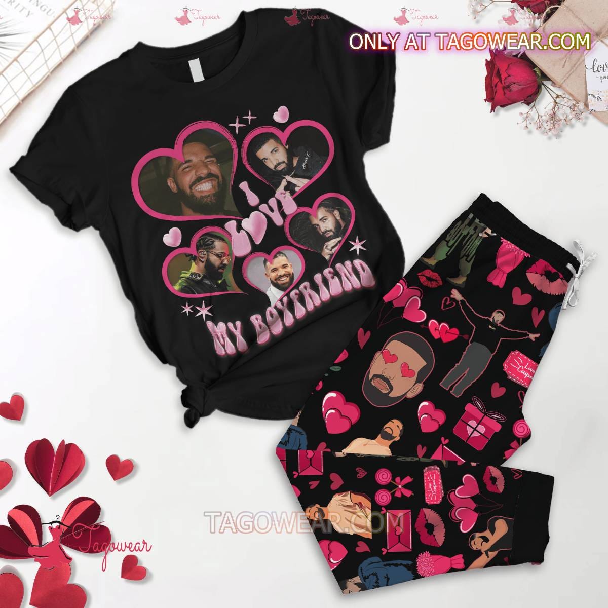 Express Your Love with Drake: I Love My Boyfriend Valentine Pajamas Set, by Tagowear shirt