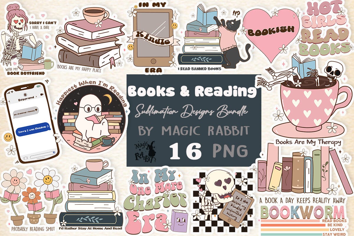 Books &amp; Reading PNG Bundle (Printable Illustrations) | by Daniellee ...