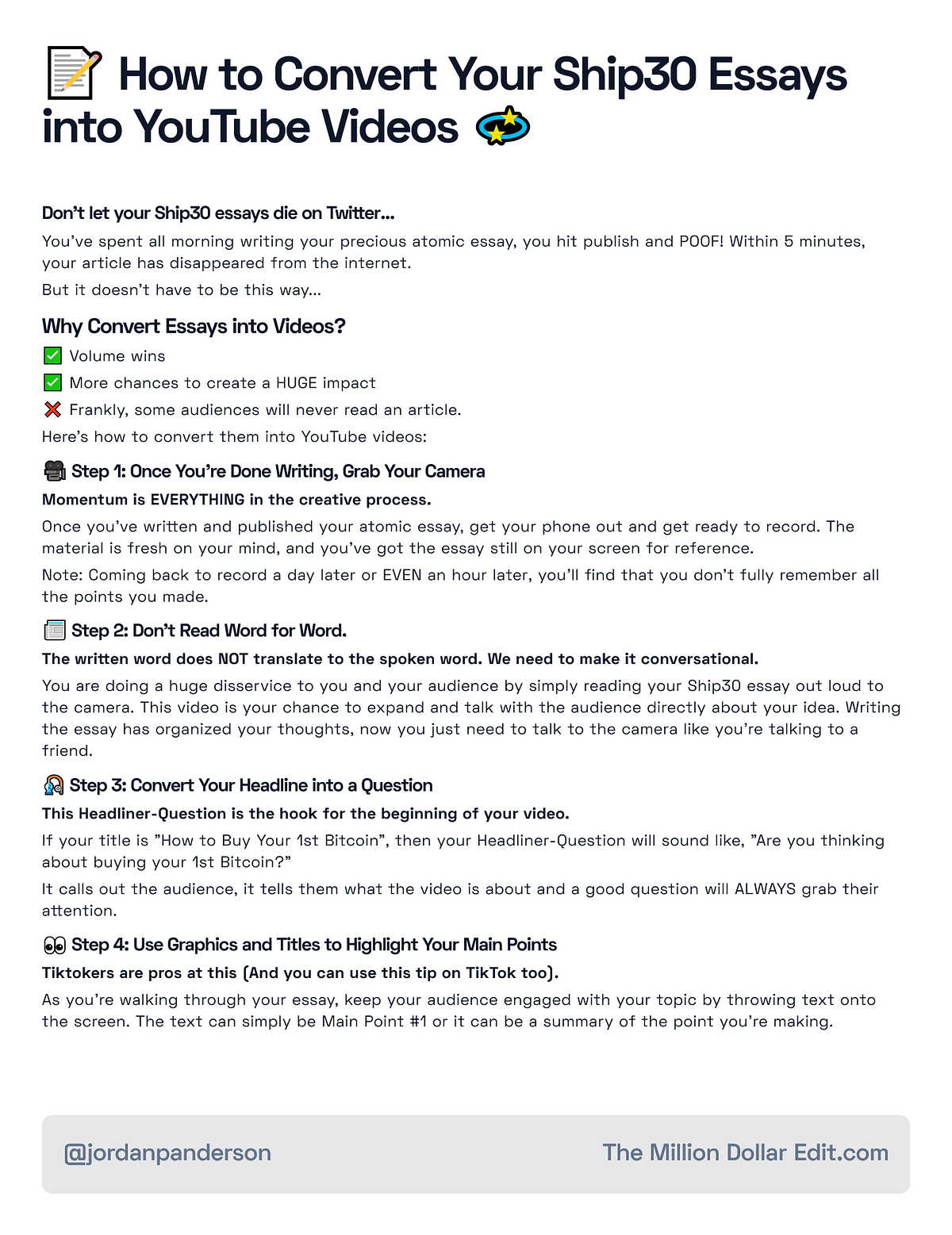 📝 How to Convert Your Ship30 Essays into YouTube Videos 💫 by Jordan P