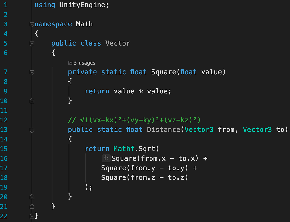 Distance between two vectors. I’m no math man, so don’t @ me. Unity ...