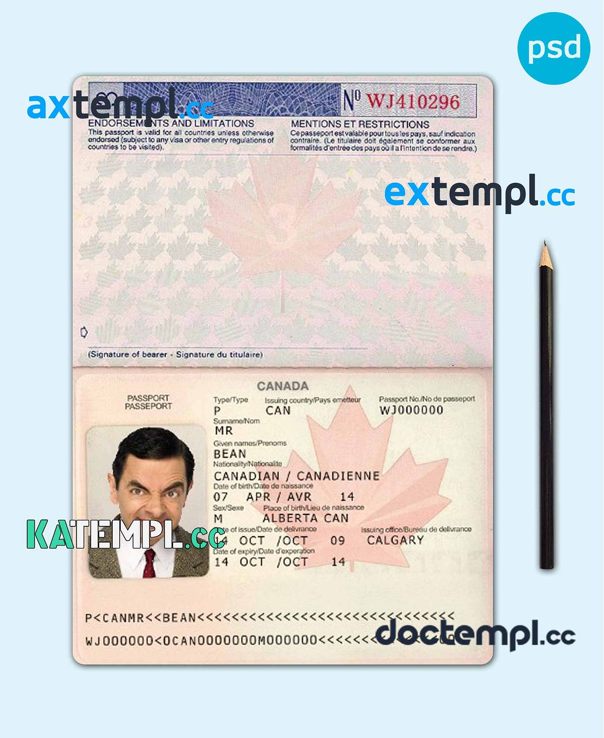 Sample Canada Passport Template In Psd Format Fully Editable With All Fonts 20022010 5169