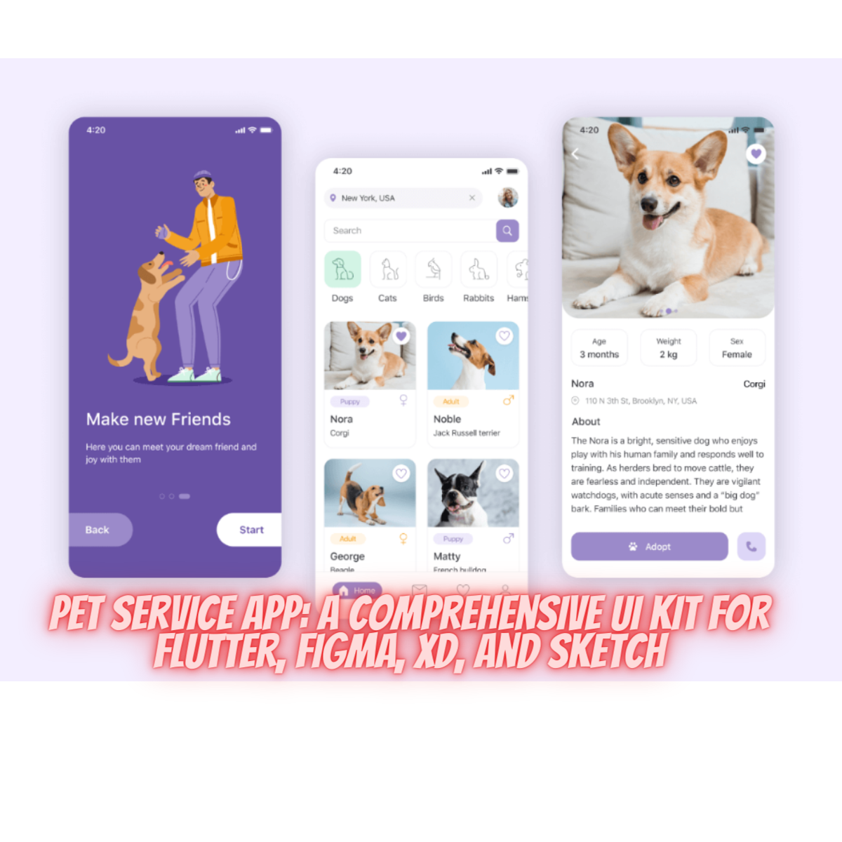 Pet Service App UI Kit A Comprehensive Flutter, Figma, XD, and Sketch
