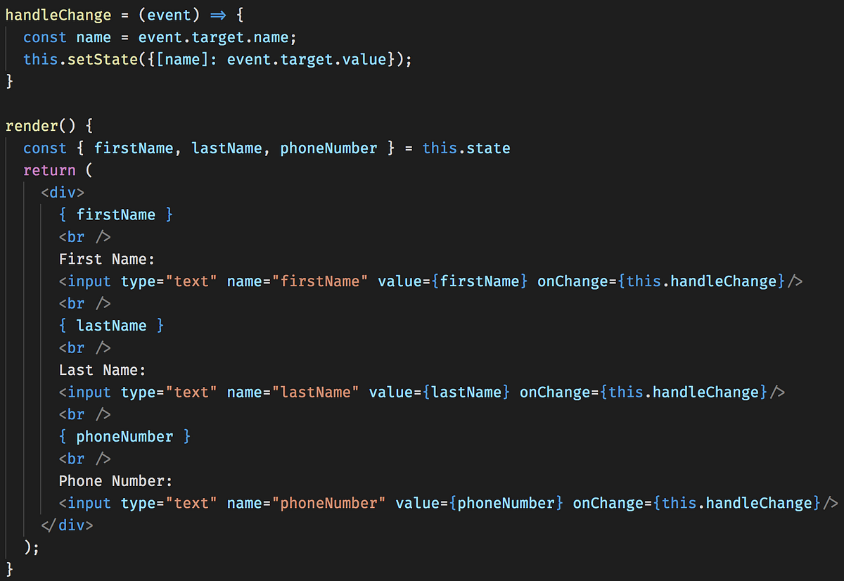 Handle Multiple Inputs in React with ES6 Computed Property Name by