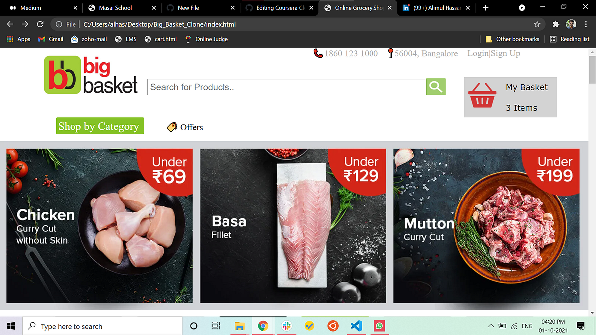 Cloning of BigBasket website. Cloning website using HTML, CSS and… by