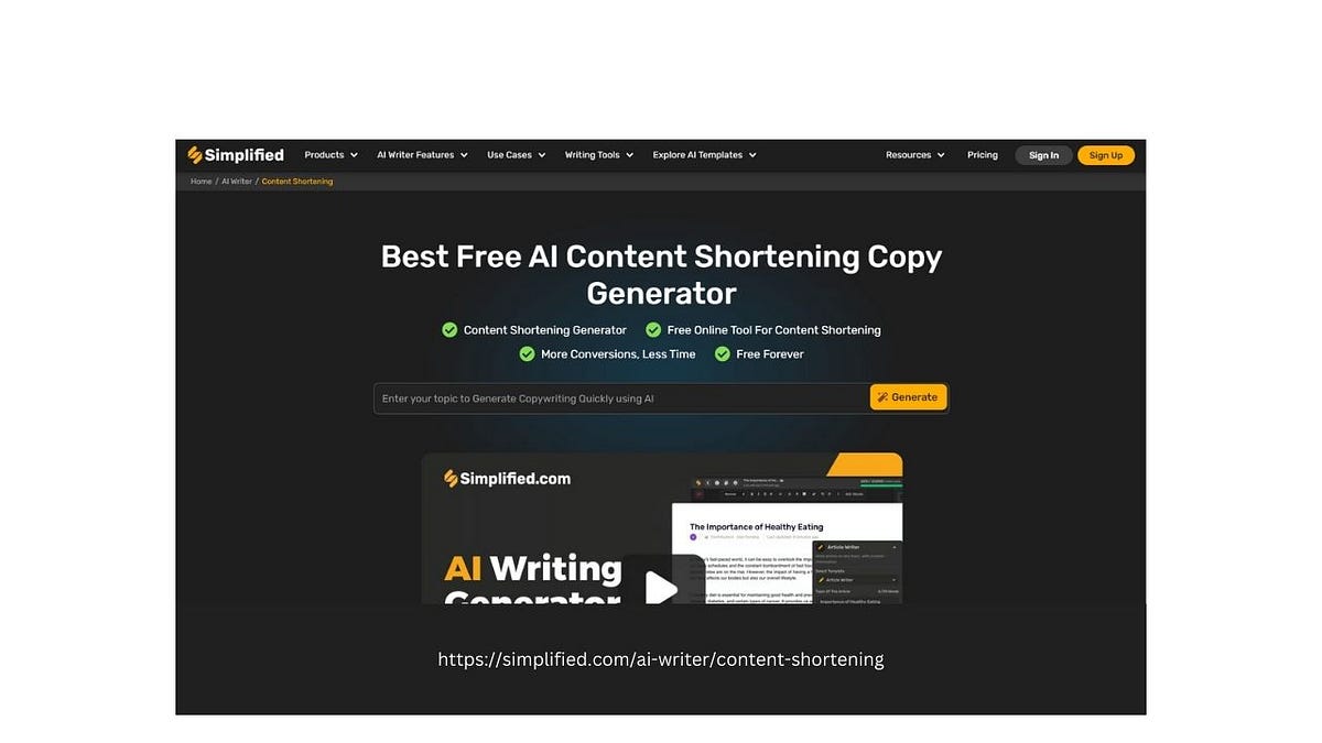 Content Shortening AI Copy Generator — Simplified Create Concise and