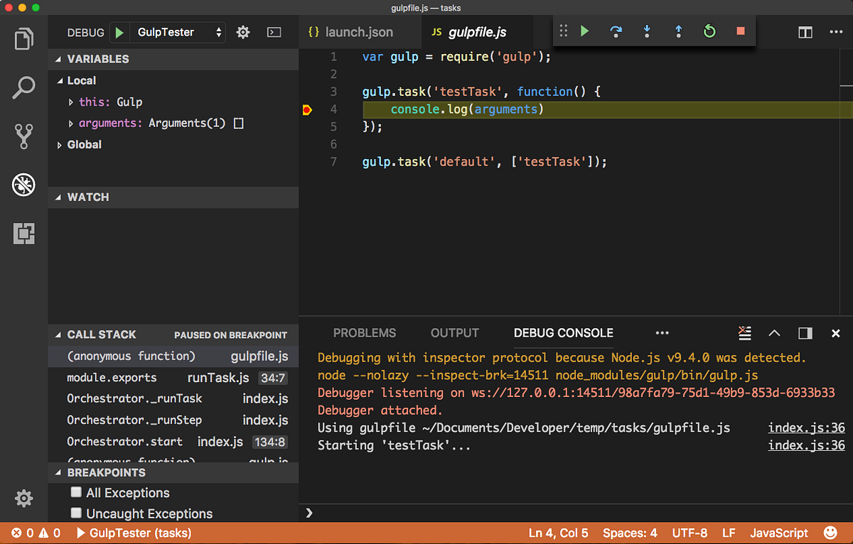 How to debug gulp tasks in VSCode | by Sahil Malik | Winsmarts.com