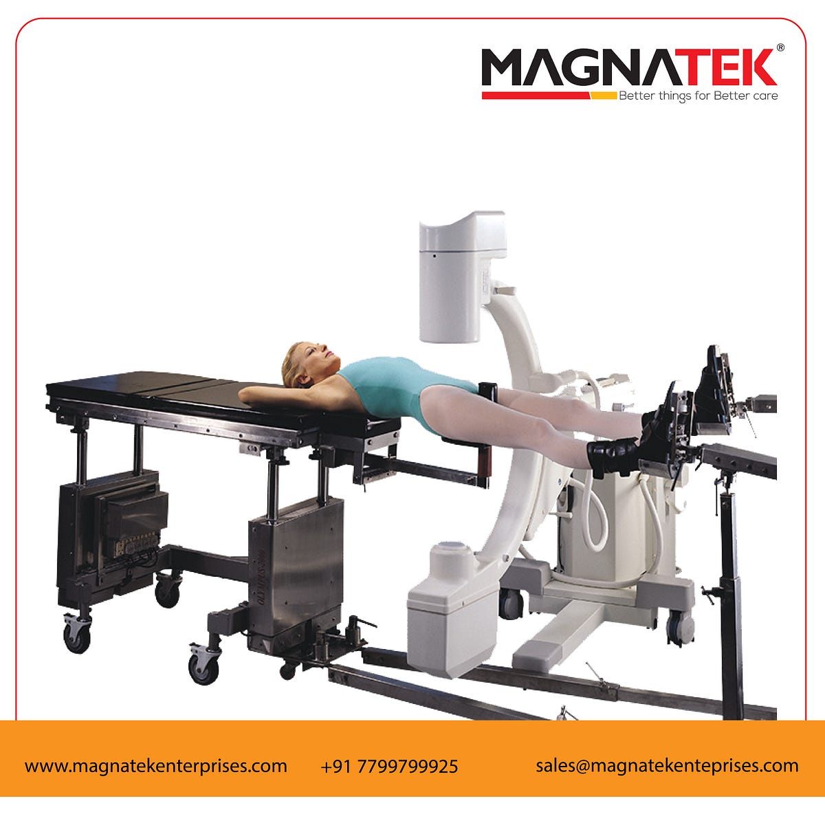 This is a specialized Orthopedic Table. The special 4 support pillar