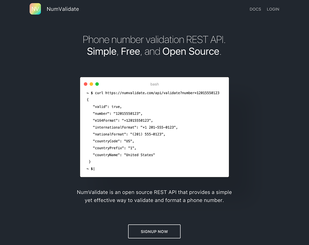 NumValidate open source phone number validation REST API by Matteo