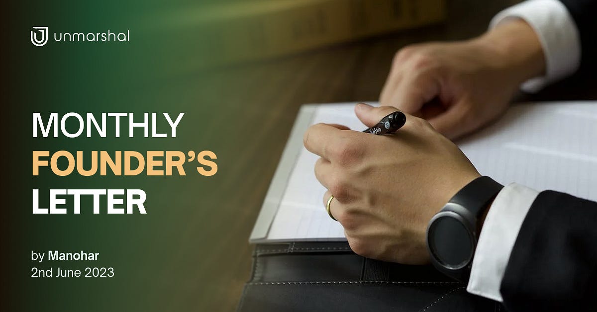 Monthly Founder’s Letter. Hello MARSHians, by Unmarshal unmarshal