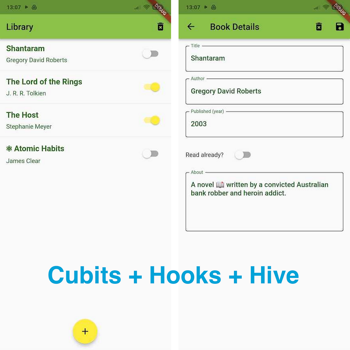 Flutter list-details app with Cubits, Hooks and Hive database