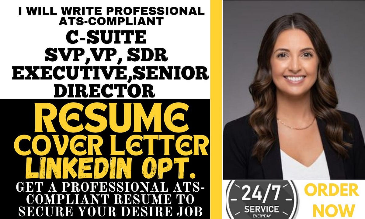 I will write coo resume, ceo, svp, cto, vp, cfo, sdr, executive resume ...