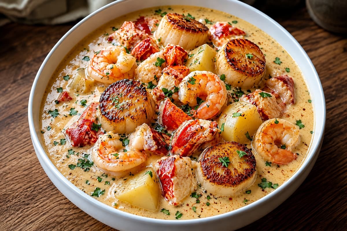 Creamy Lobster, Scallop and Shrimp Chowder