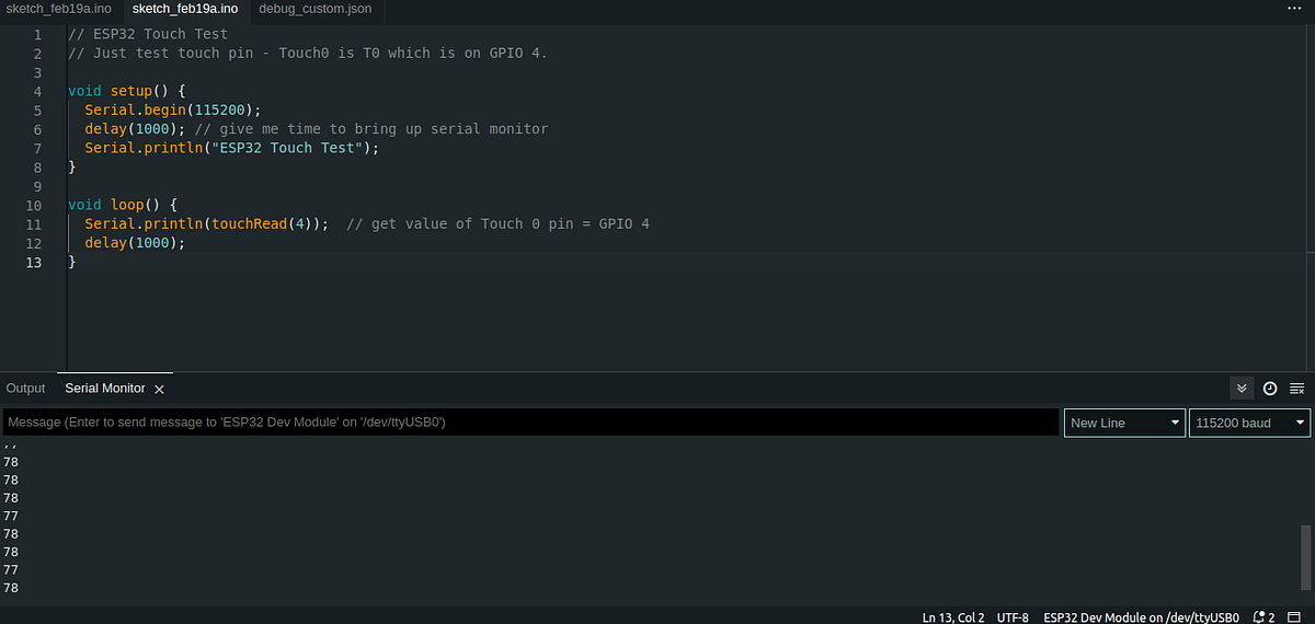 ESP32 BuiltIn Sensors Touch, Hall Effect, & Temperature by Samuel