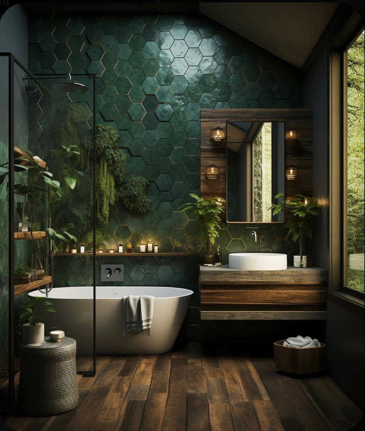 Crafting a Calm and Serene Dark Green Boho Bathroom Retreat by