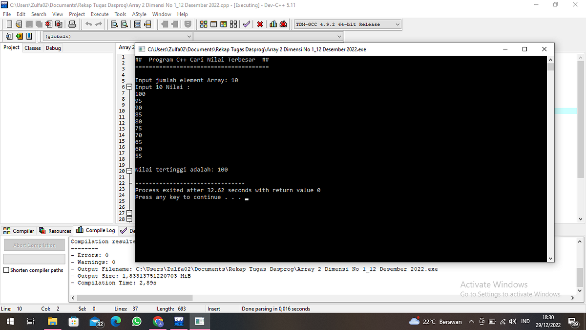 Program Array Dua Dimensi. Oleh Amanda Zulfa Salsabila —… | by ...