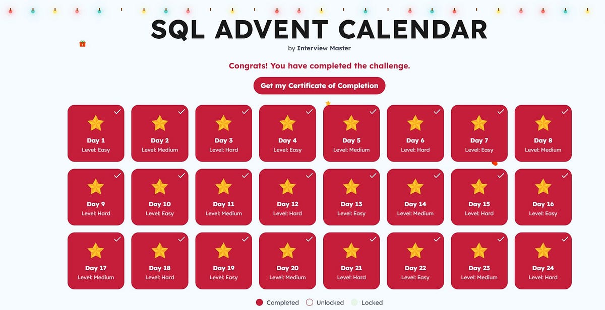 SQL Advent Calendar 2025๐. All 24 Days Explained (Solutions +โฆ | by ...
