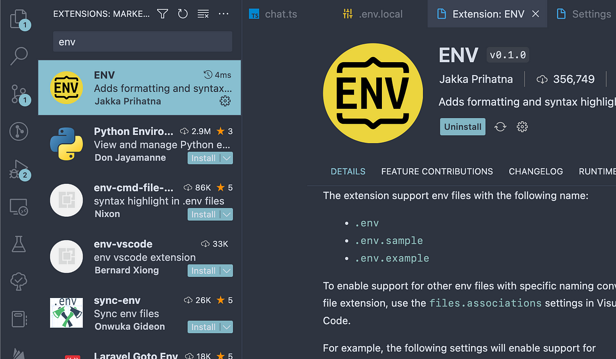 Give highlight and formatting on your env file in VSCode. - Fredric ...