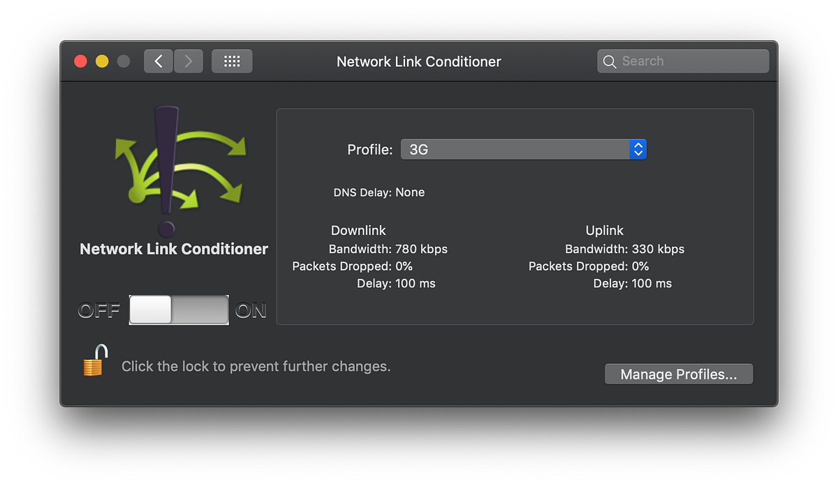 Testing Connection Using Network link conditioner by Dimo
