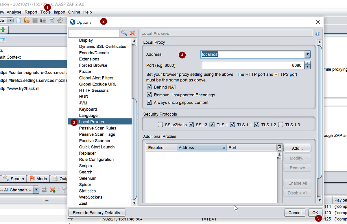 How to configure OWASP ZAP 2.9.0 proxy and Firefox proxy and do a