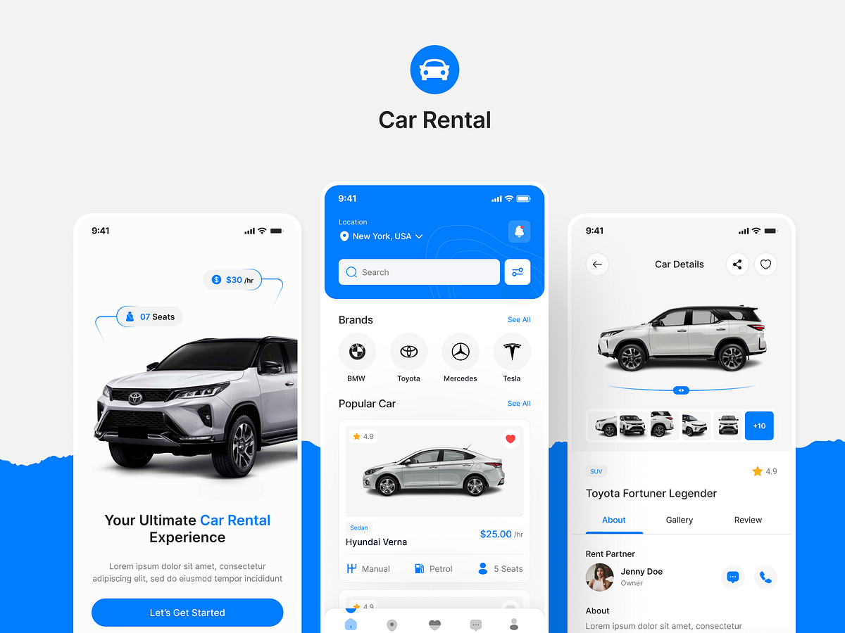 Car Rental App Figma UI Kit App UI Kit Car Rent App by