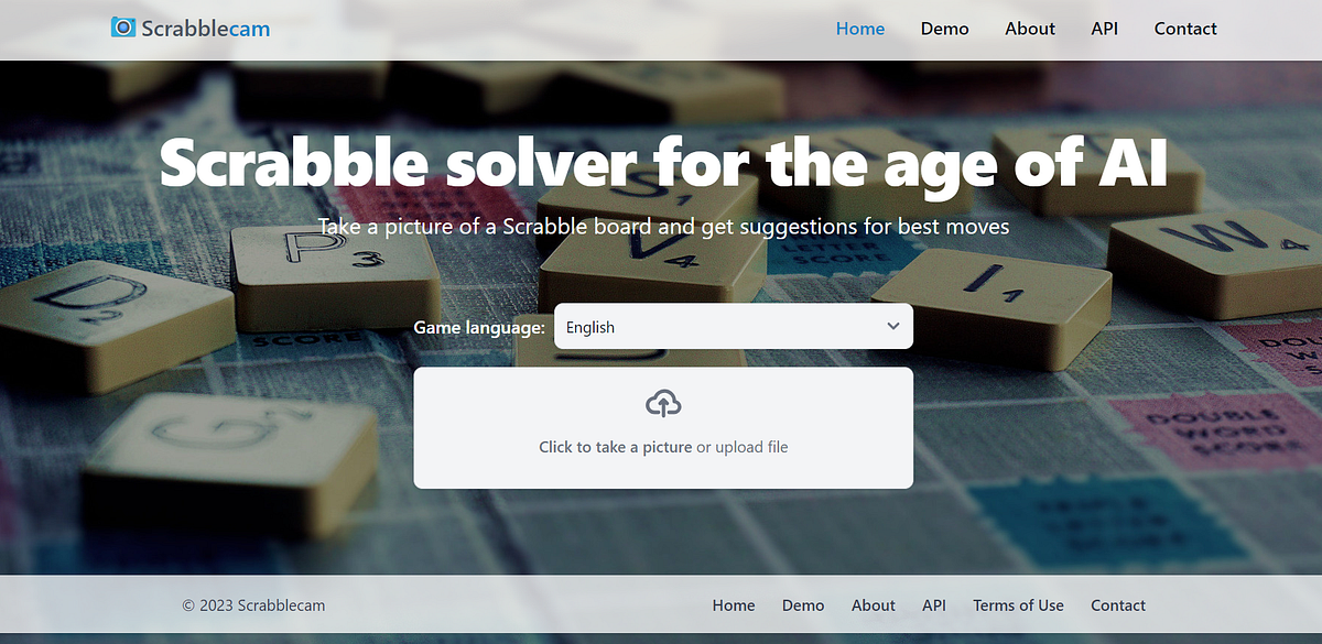 Find best moves from Scrabble board pictures Scrabblecam is an AI tool