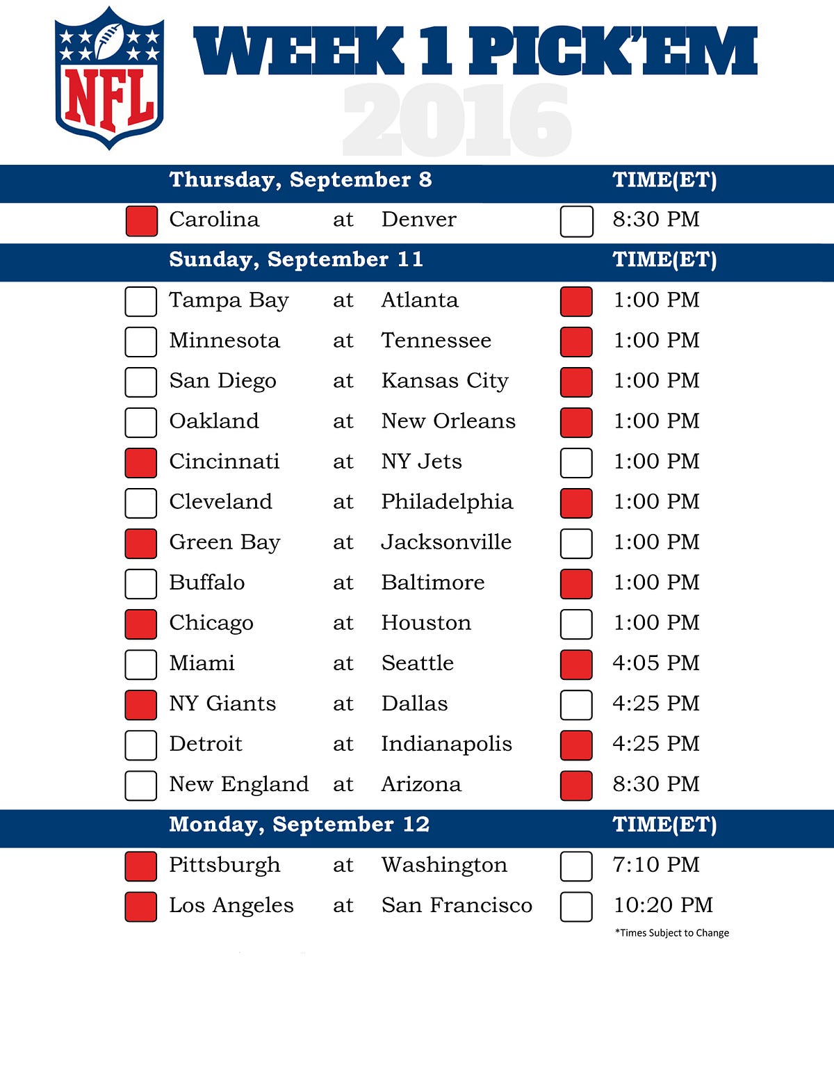 My NFL Week One Picks by Jenna Miller Medium