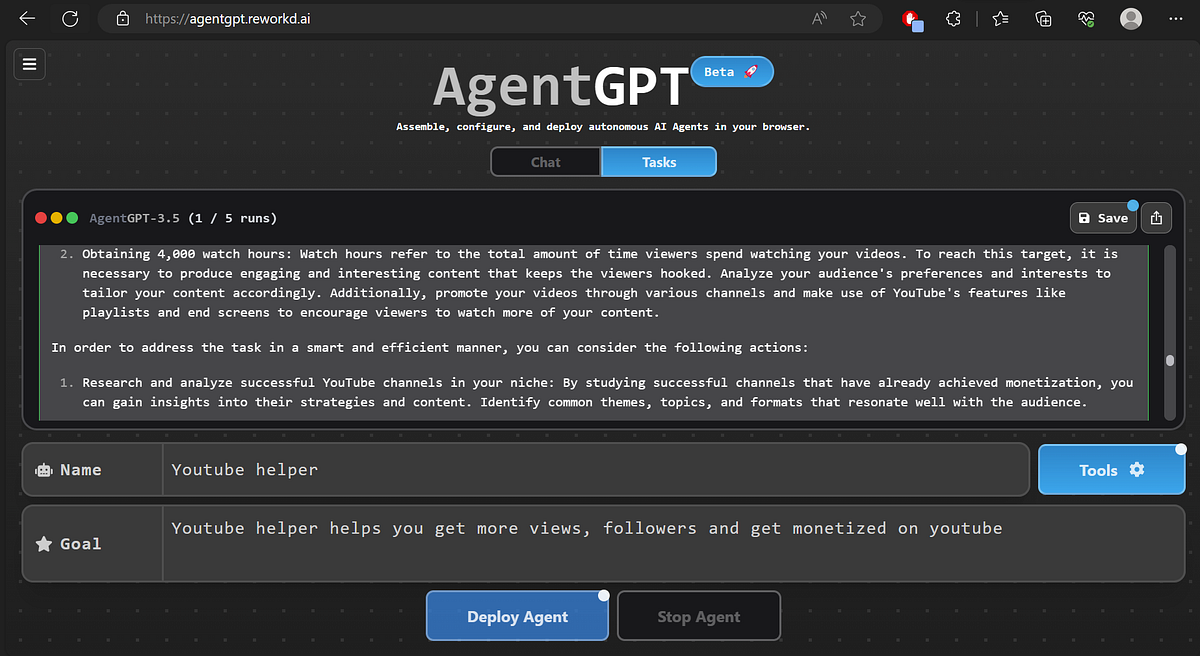 Exploring AI Tools : Agentgpt.reworkd.ai | by Python Code Nemesis ...