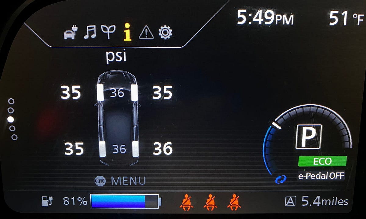 How to Easily Check Tire Pressure on Nissan LEAF (2022 S Plus) Sustainability Zone Medium