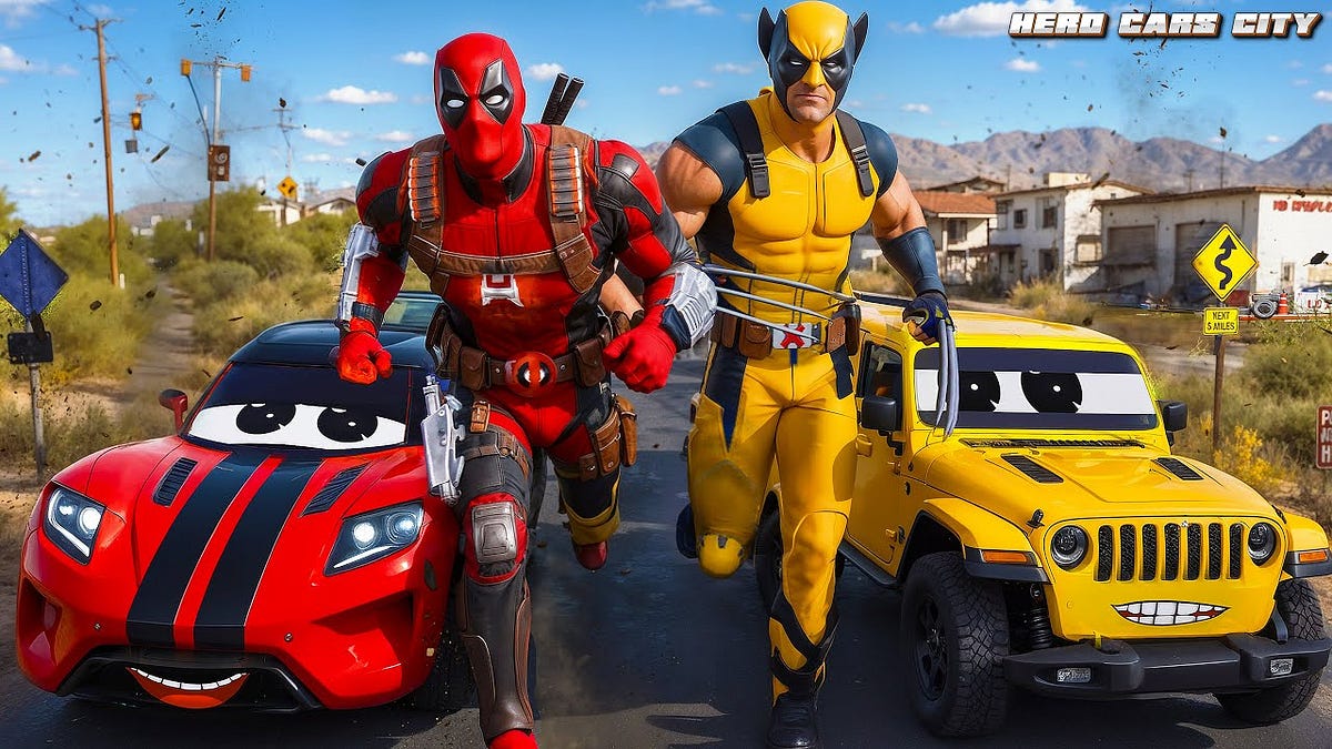 Deadpool, Wolverine & Hero Cars vs Thanos’s City Destruction | Cars