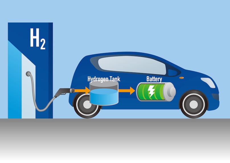 hydrogen fuel cells emits water exhaust by Rock Ade Medium