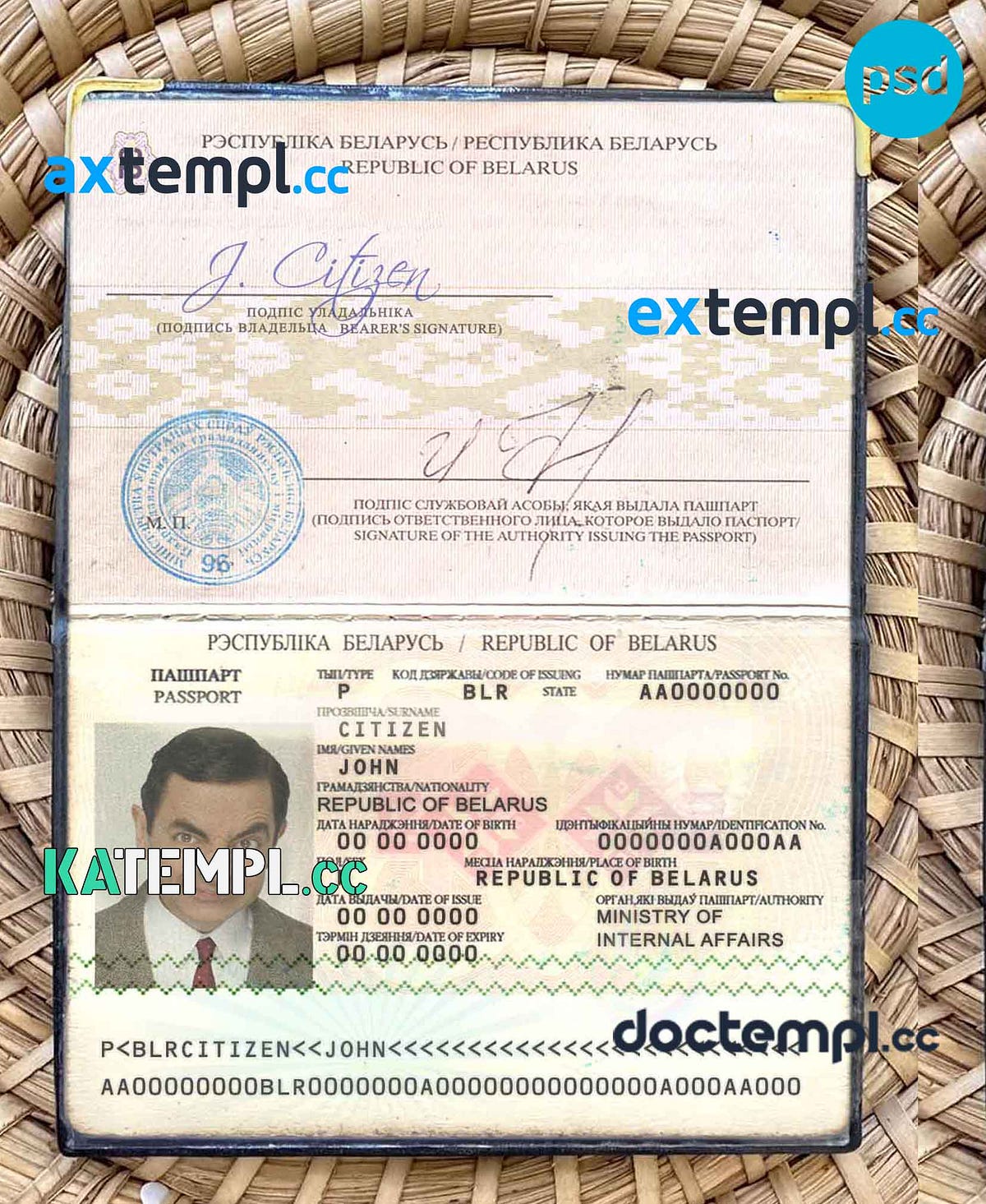 sample Belarus passport editable PSDs, scan and photo-realistic ...